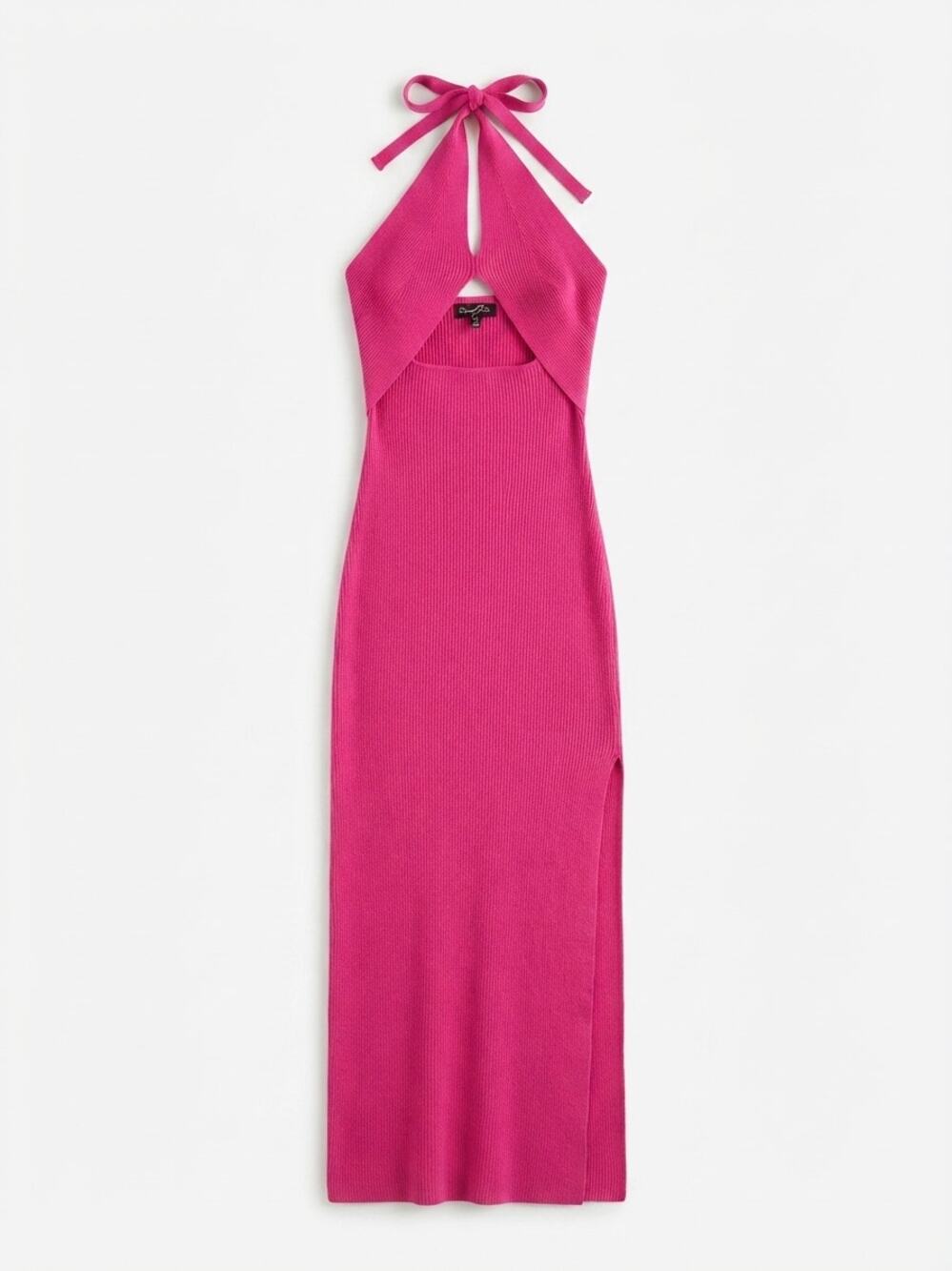 Emory Park Women Pink Ribbed Knit Midi Dress M Halter Cutout Slit Sexy Vacation